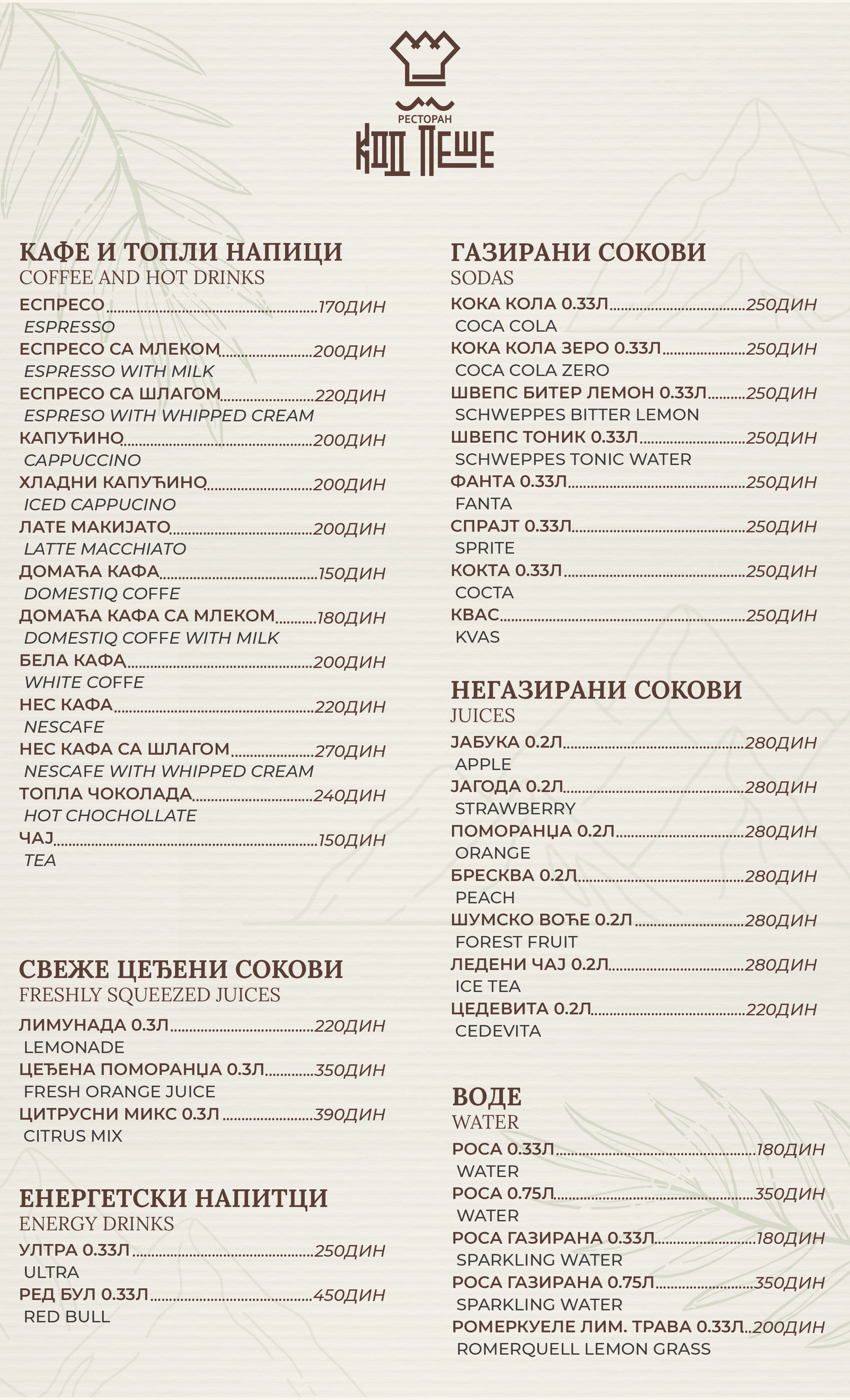 Kod Peše Menu 1